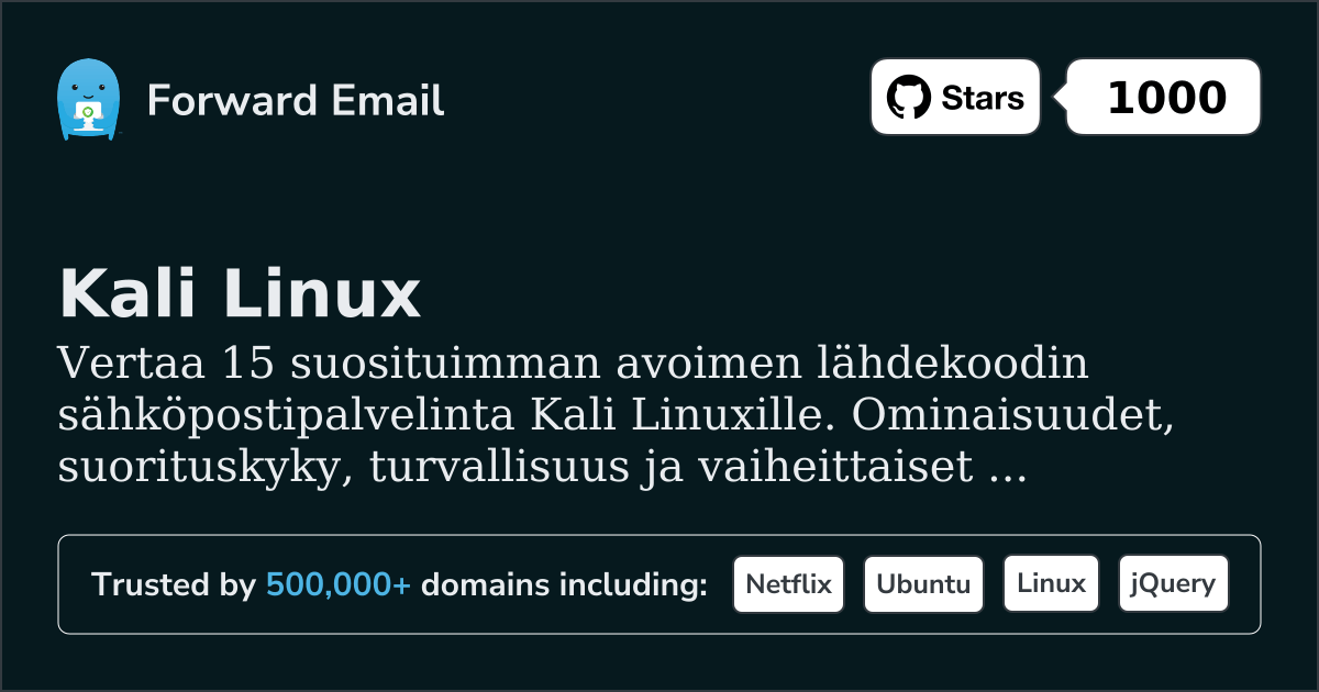 15 suosituimman avointa lähdekoodia olevan sähköpostipalvelimen joukossa Kali Linux 2026