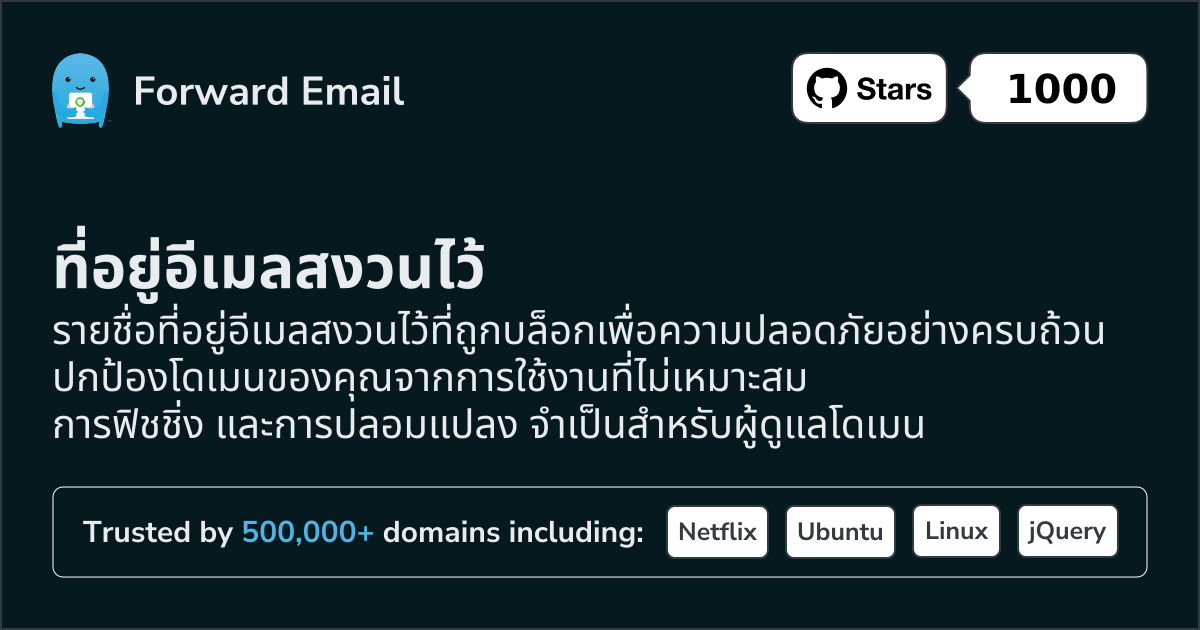 ที่อยู่อีเมลสงวนไว้ - ที่อยู่ถูกบล็อกกว่า 1250 รายการเพื่อความปลอดภัย